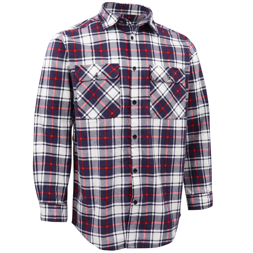 Men's 100% Cotton Flannelette Shirt Long Sleeve Plaid Check Flannel w Pockets, Snowfall Navy Plaid, 2XL
