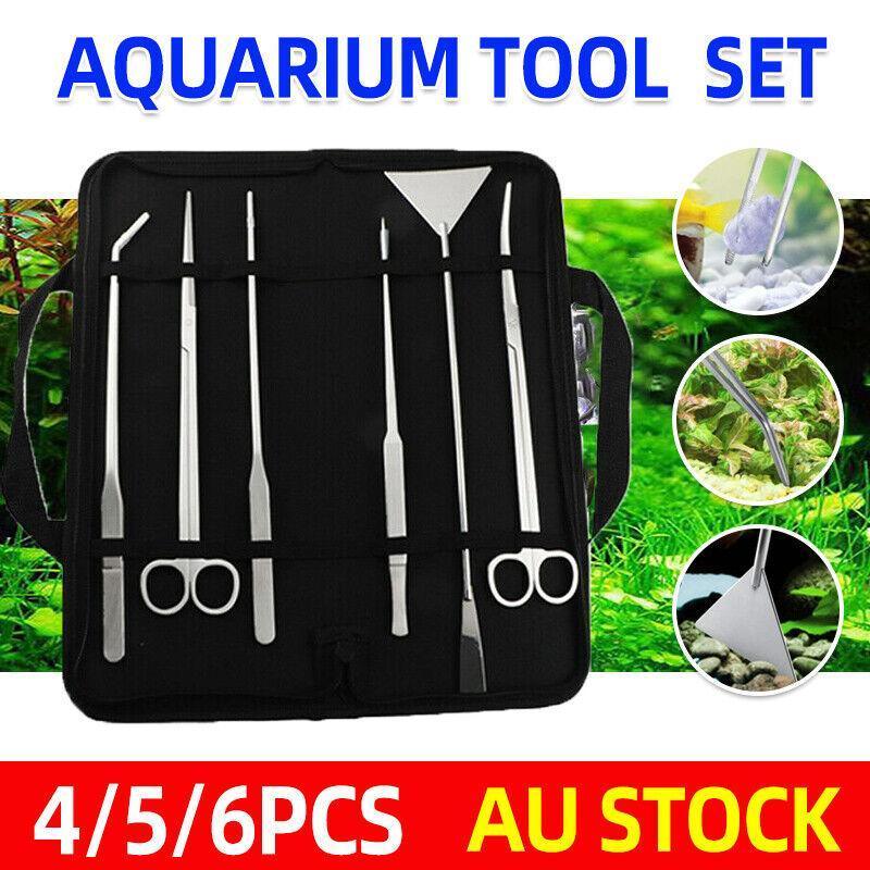 Stainless Steel Aquarium Tool Set Tweezers Scissors Spatula Kit 4 5 6PCS - Curved Scissors
