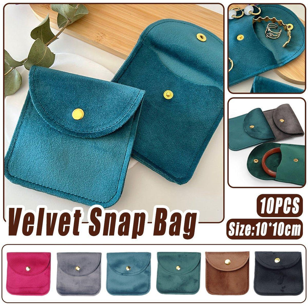 10pcs Velvet Jewelry Pouch Button Closure Thick Soft Ring Necklace Storage Bag - Grey