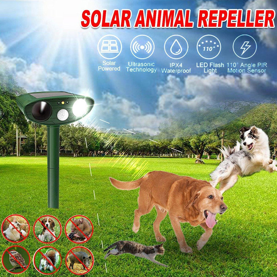 Solar Powered Ultrasonic Animal Bird Repeller Outdoor Pest Insect Control Device