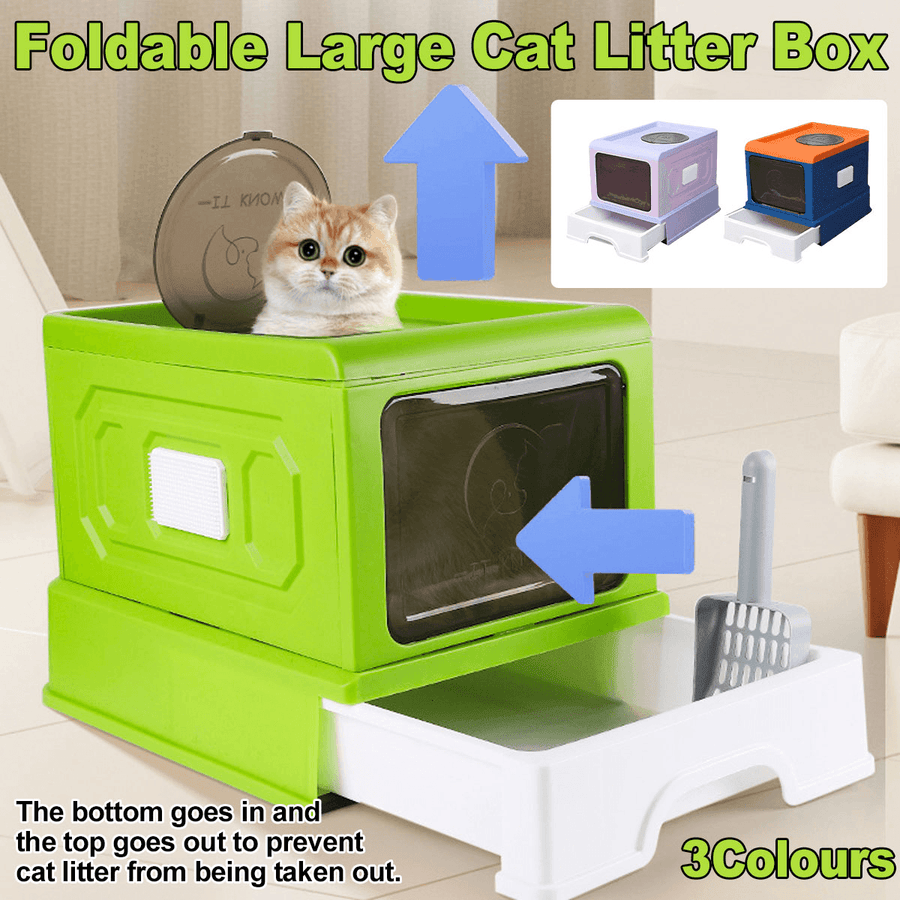 Folding Enclosed Cat Litter Box Foldable Drawer Toilet Anti-Splash Pet Supplies - Purple