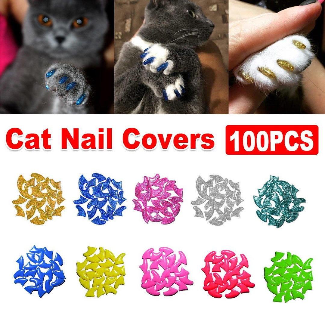 100PCS Anti Scratch Paw Covers for Cats and Kittens Nail Protector Soft Paw - Shiny-M