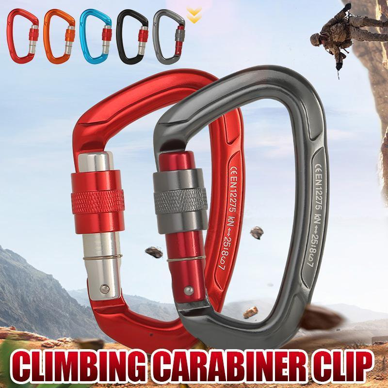 25KN Screwgate Locking Rock Climbing Carabiner Clip Aluminum D Ring Hook Buckle - Red