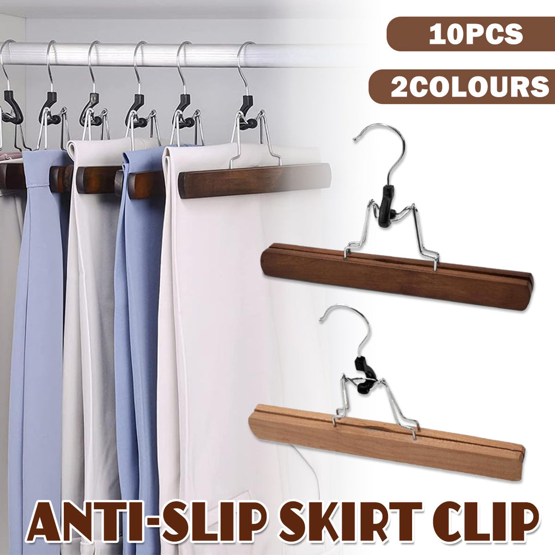 10pcs Solid Wood Skirt Clip Non Slip Hanger Flannel Trouser Clothes Organizer - Light Brown