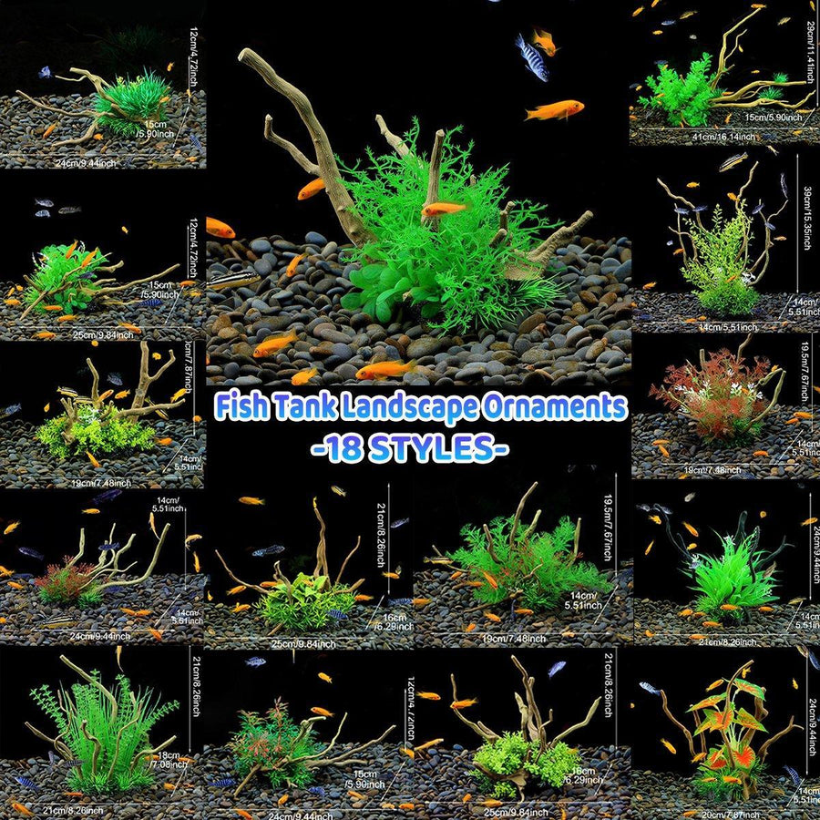 Aquarium Landscaping Decoration Artificial Wood and Plants Fish Tank Ornament - CM2201-Dark Red