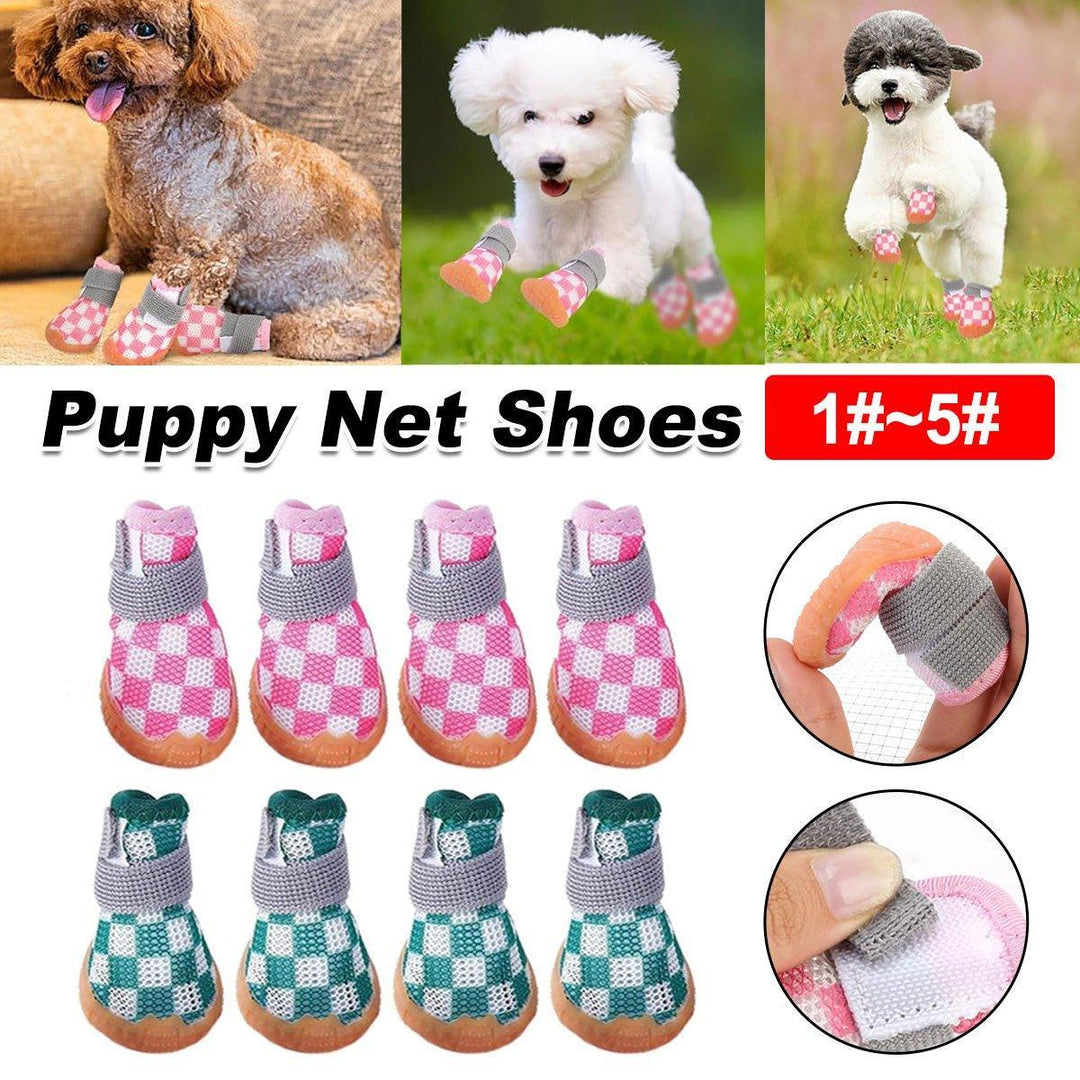 4pcs Breathable Mesh Dog Shoes Small Pets Puppy Paw Protection Summer Boots - Green-1