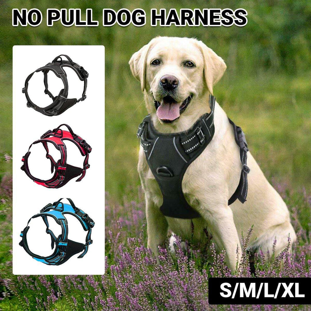 Adjustable No-Pull Dog Harness Vest S-XL Reflective Pet Training Outdoor Handle - Red-XL