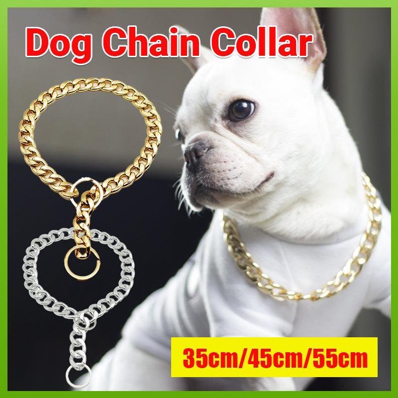 Dog Chain Collar Heavy Duty Choker Double Pet Slip Check Twist Link Chrome Chain Gold - 45CM