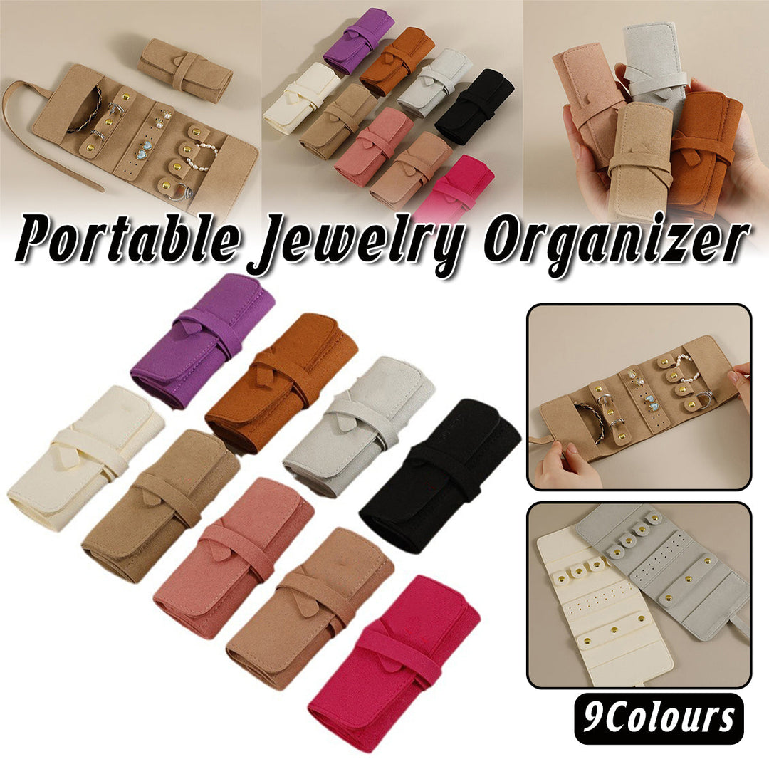 Portable Microfiber Jewelry Storage Bag Roll Organizer for Earrings Necklaces - Purple