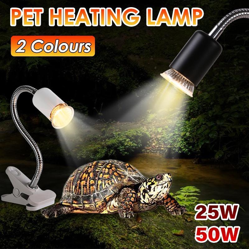 E27 Reptile Heat Lamp UVA UVB Turtle Lizard Heating Light with Clip - 25W Bulb + White Holder