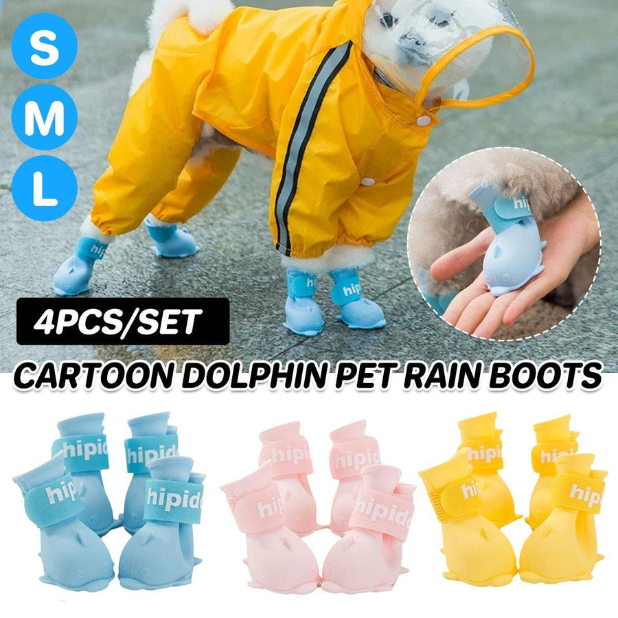 4pcs Cartoon Pet Rain Boots Waterproof Non-Slip Wear-Resistant Shoes for Dogs - Pink - M