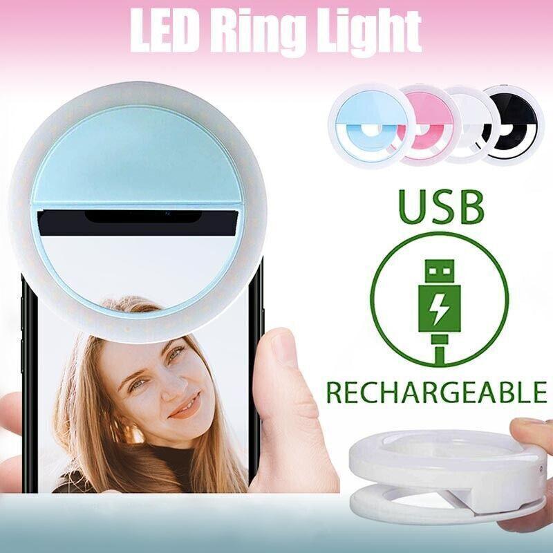 3 Modes Selfie Led Ring Fill Light Camera Rechargeable For Iphone Android Phone - Pink