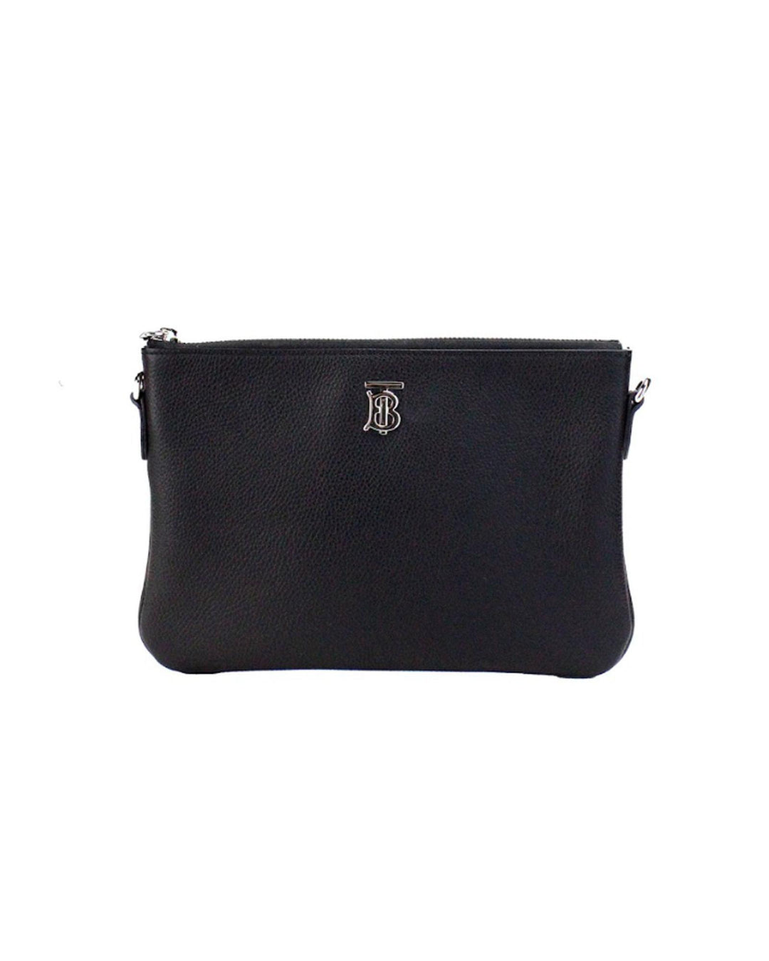 Burberry Women's Peyton Monogram Black Leather Pouch Crossbody Bag Purse - One Size