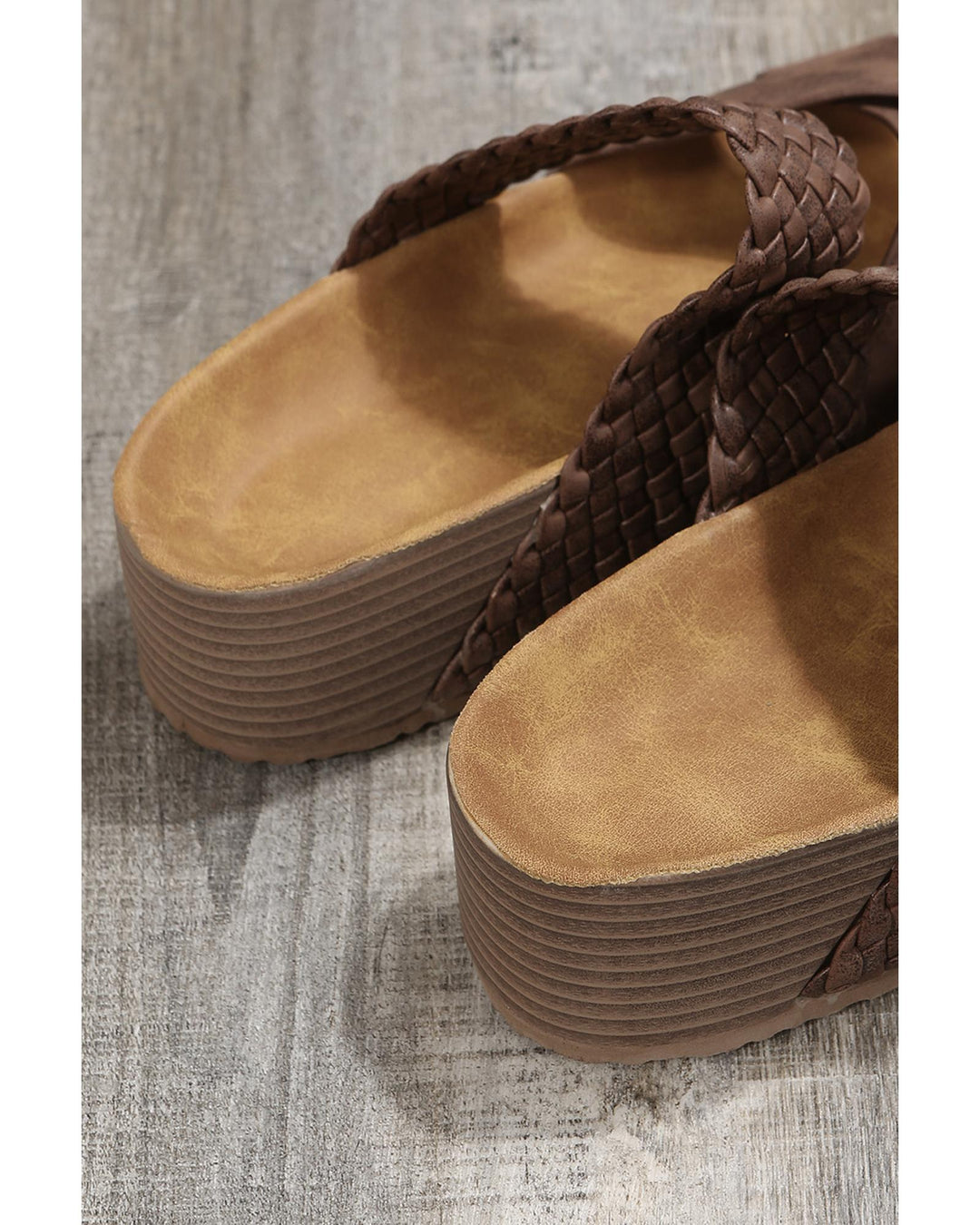 Brown Braided Detail Criss Cross Platform Slippers - 38 EU