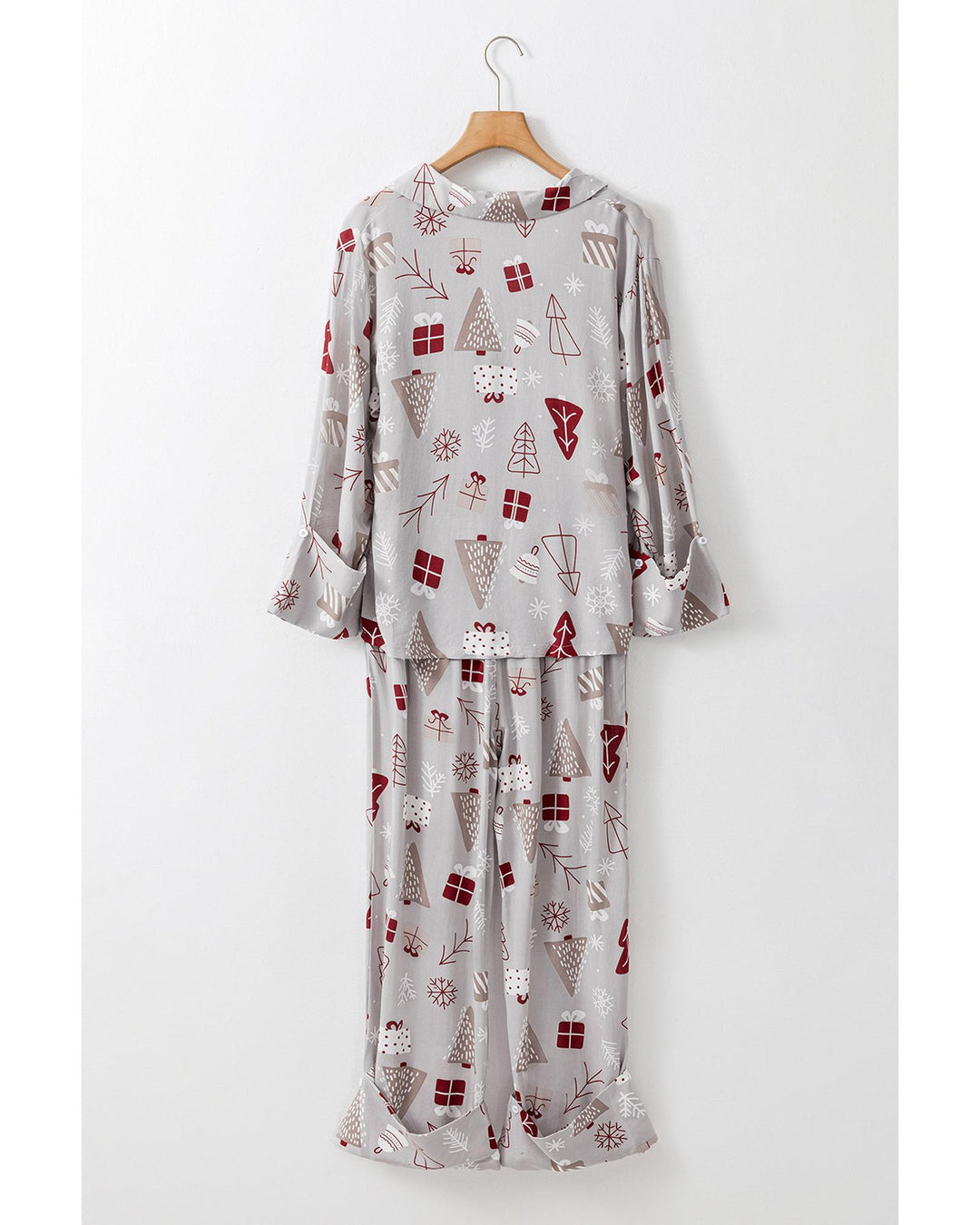 Light Grey Christmas Printed Shirt and Pants Pajama Set - XL