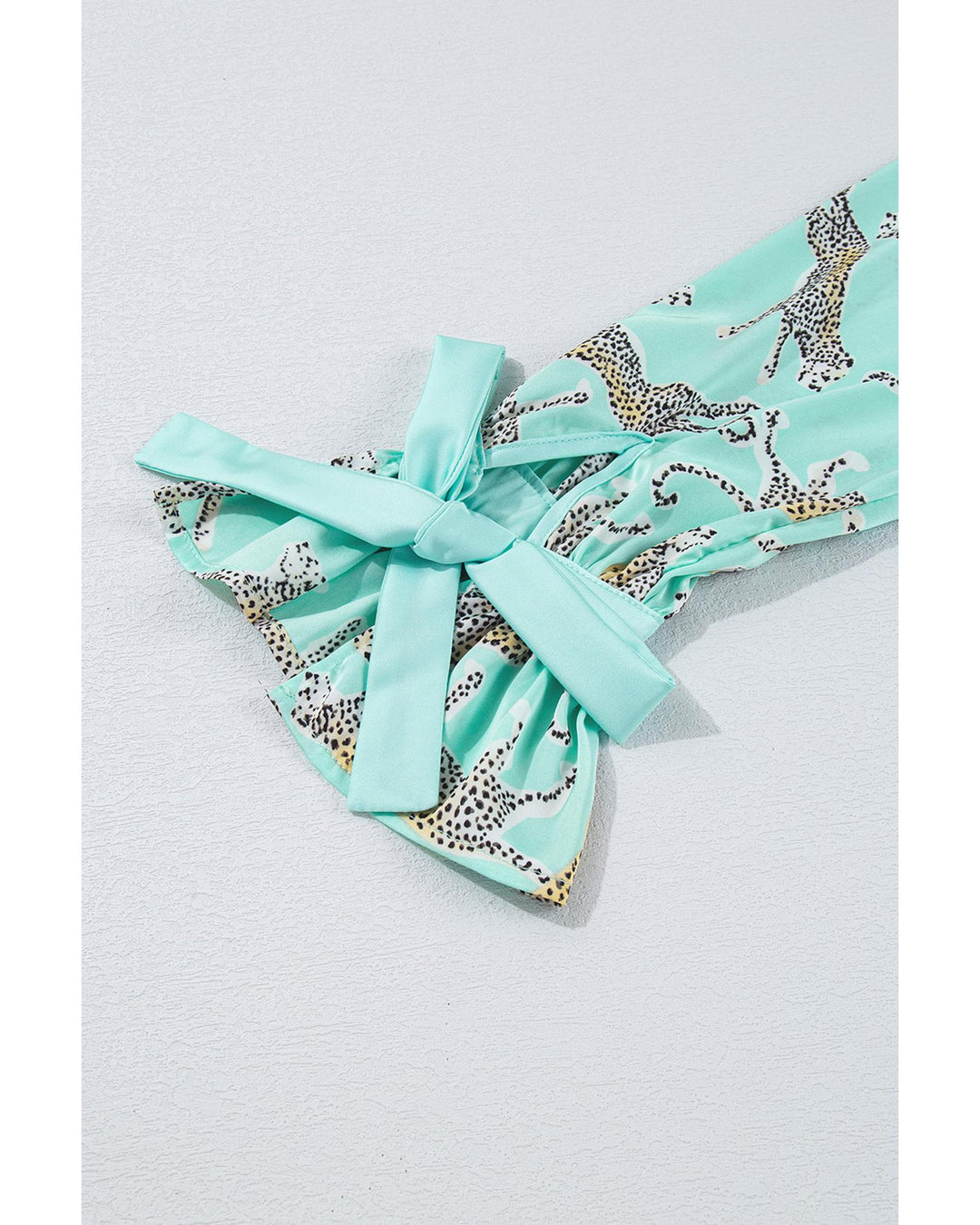 Green Leopard Satin Ruffle Pajama Short Set - M
