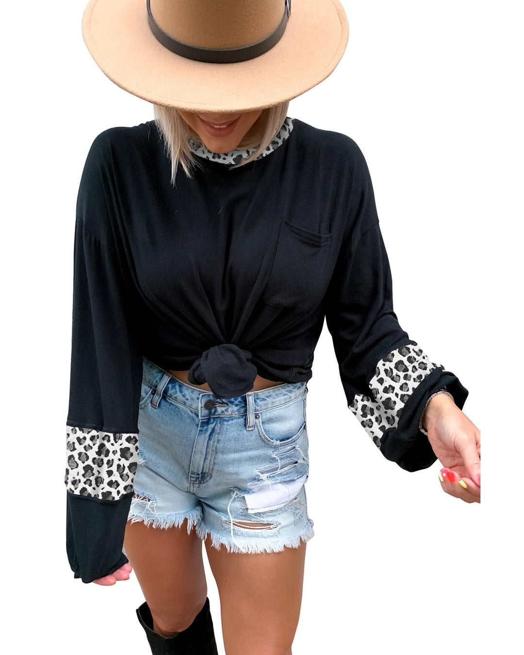 Azura Exchange Leopard Print Balloon Sleeve Top - L