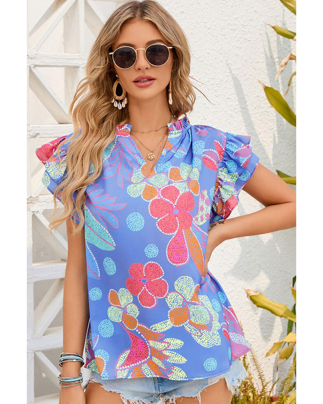 Azura Exchange Flutter Floral Top - M