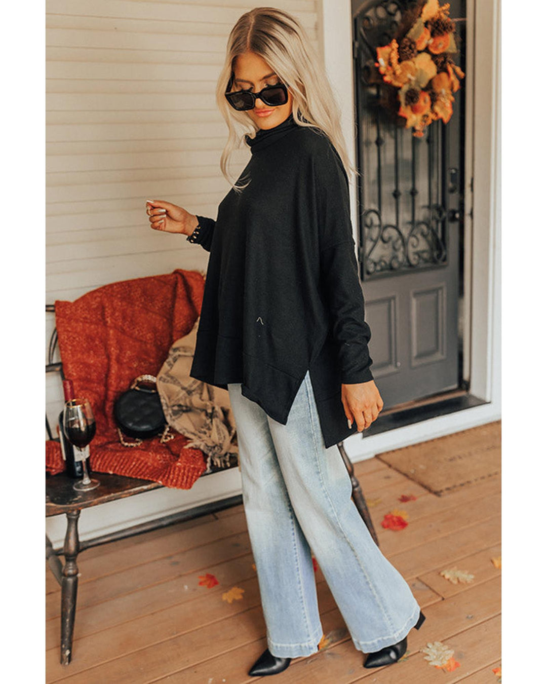 Black Cowl Neck Shift Tunic Top - M