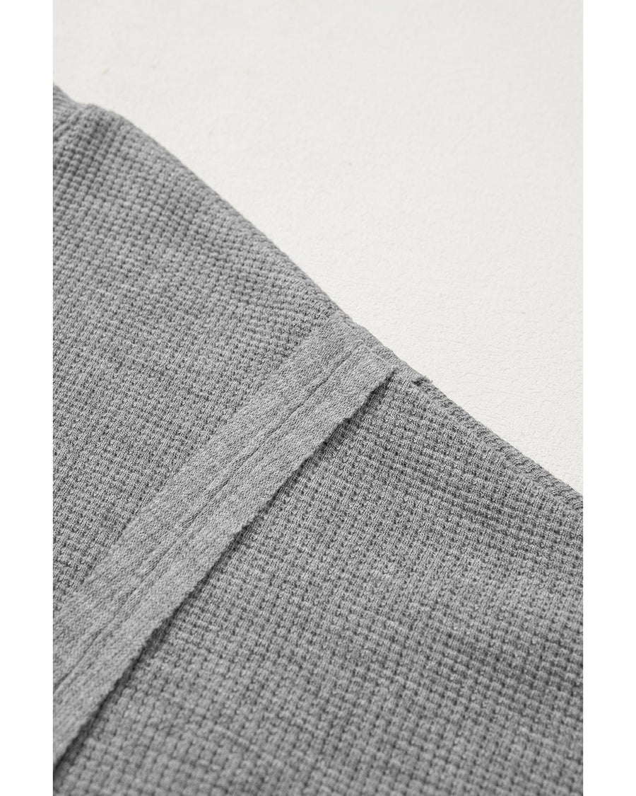 Gray Waffle knit Bishop Sleeve Split Oversized Top - S