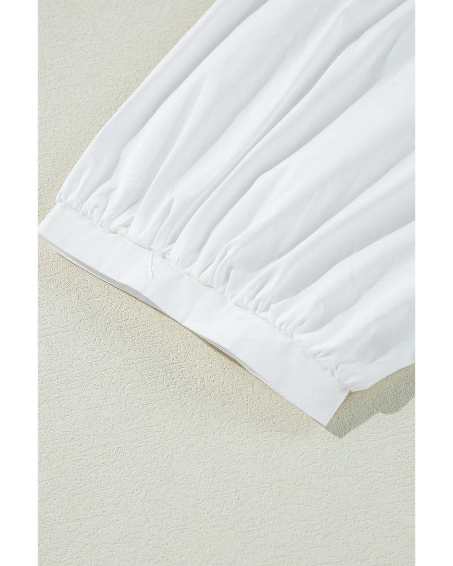 White Bow Knot Cutout Back Loose Fit 3/4 Sleeve Blouse - M