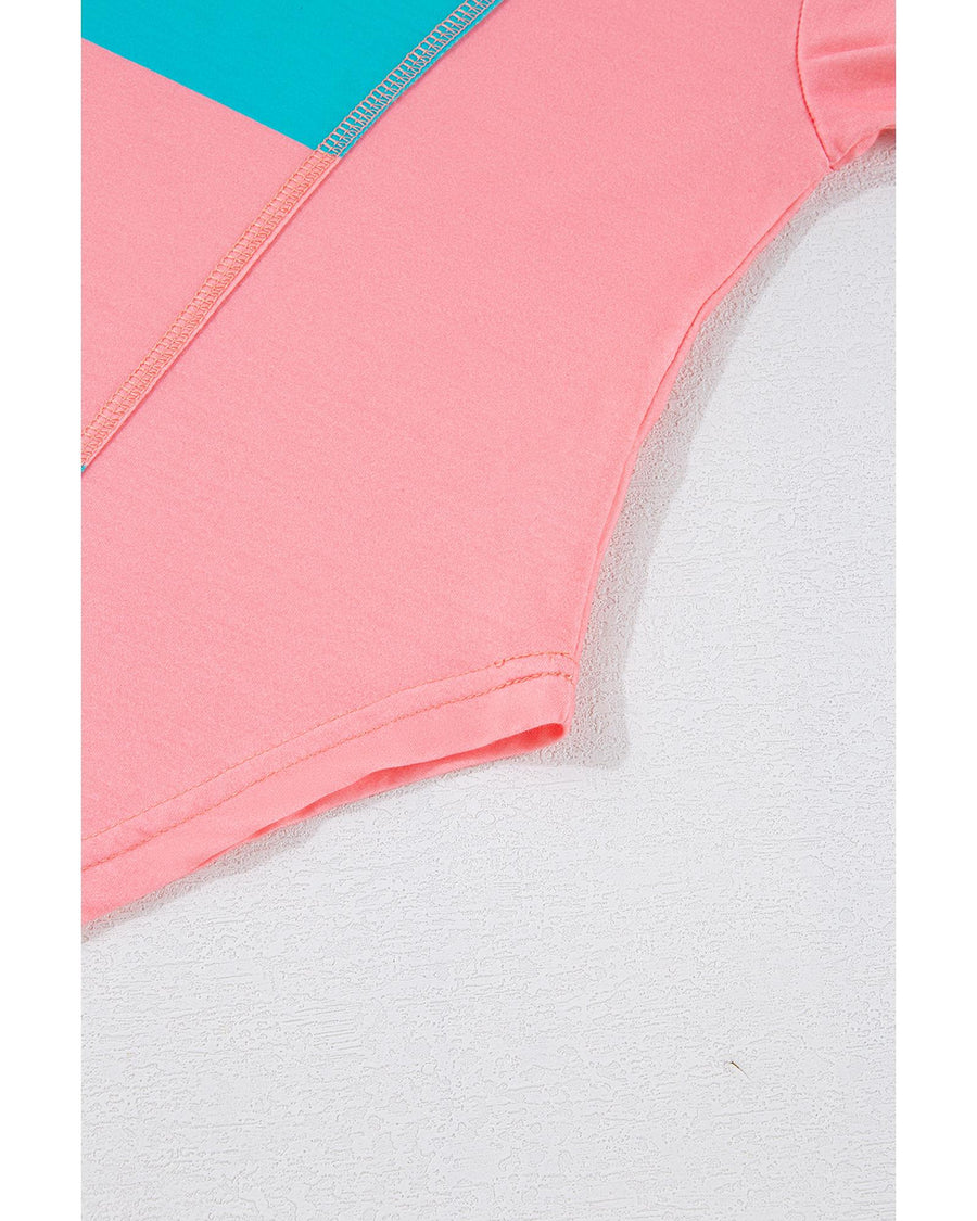 Light Blue Colorblock Striped Drop Shoulder Loose Top - M