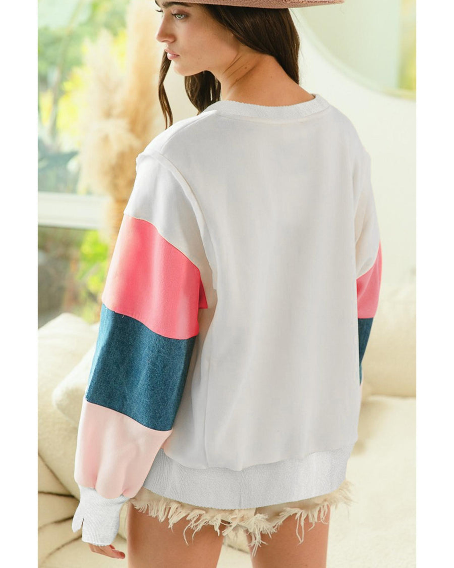 White French Terry Color Block Long Sleeve Top - S