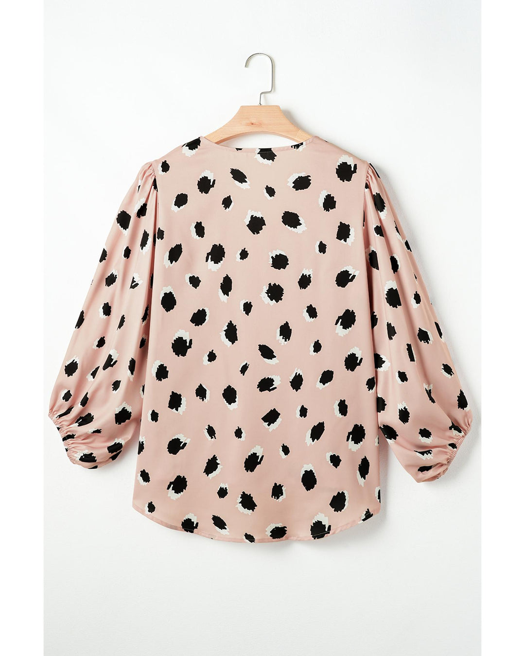Khaki Classic Leopard V Neck Bracelet Sleeve Blouse - M