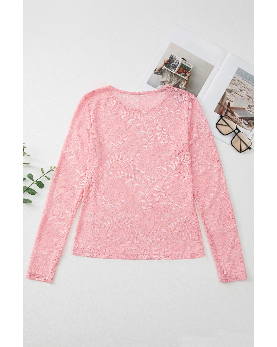 Blossom Floral Lace Sheer Long Sleeve Top - S