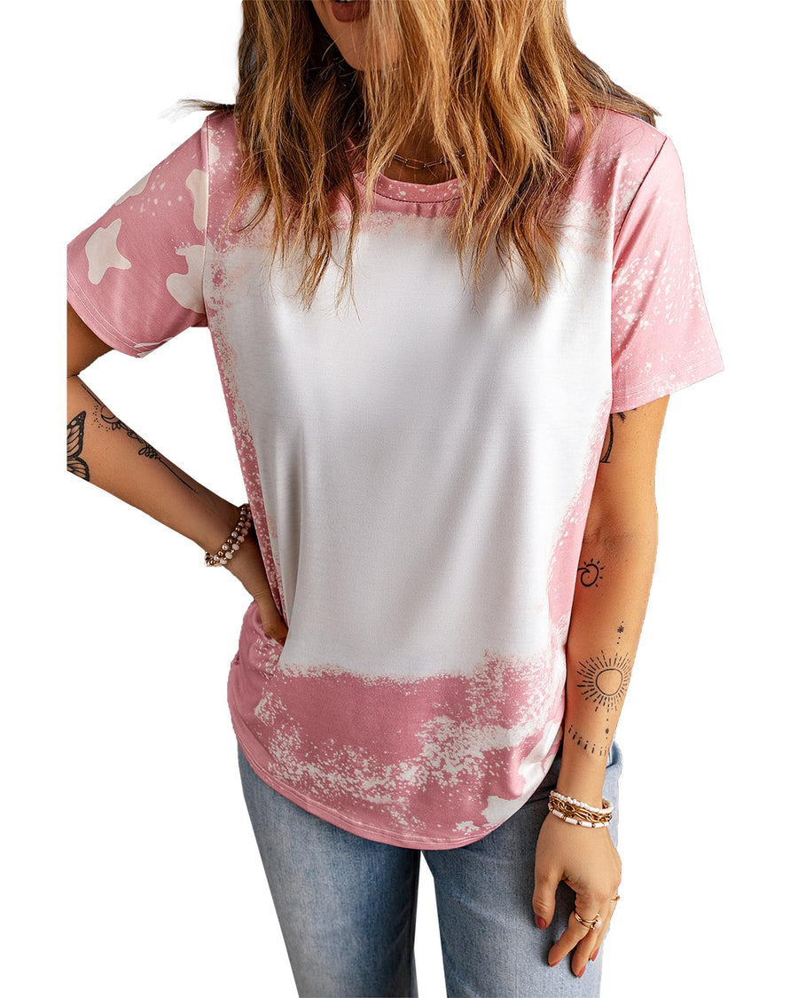 Pink Tie Dye Color Bleached Short Sleeve T Shirt - S