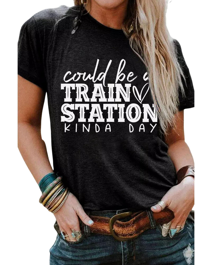 Black Could be a TRAIN STATION KINDA DAY Graphic Tee - M