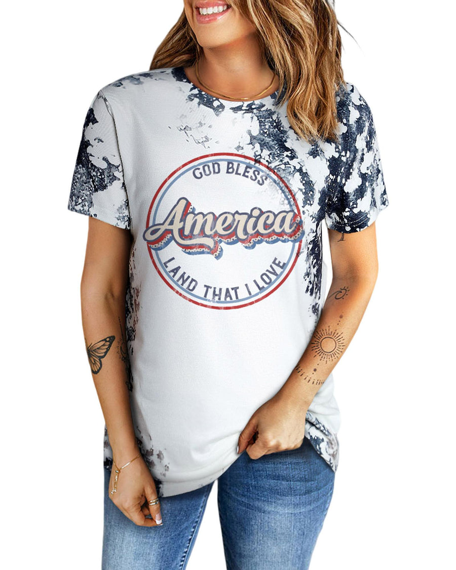 Gray America Slogan Tie Dye Print T Shirt - M