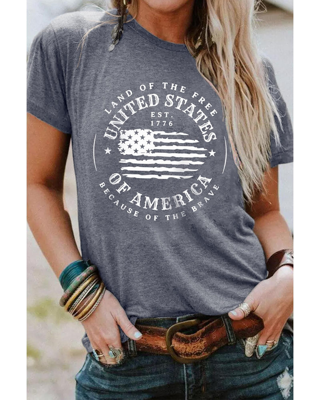 Gray United States Of America Flag Graphic Print T Shirt - L