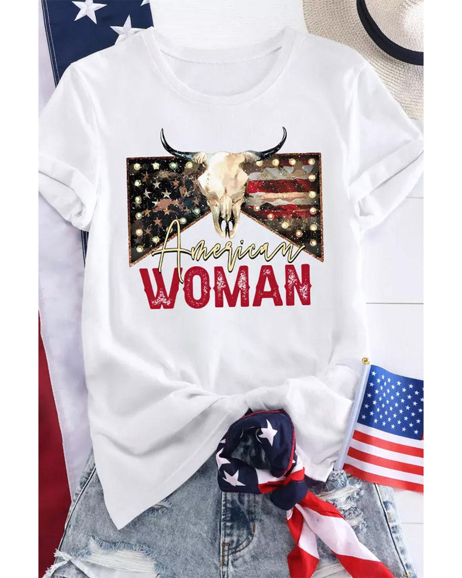 White American Woman Bull Skull Graphic T Shirt - 2XL