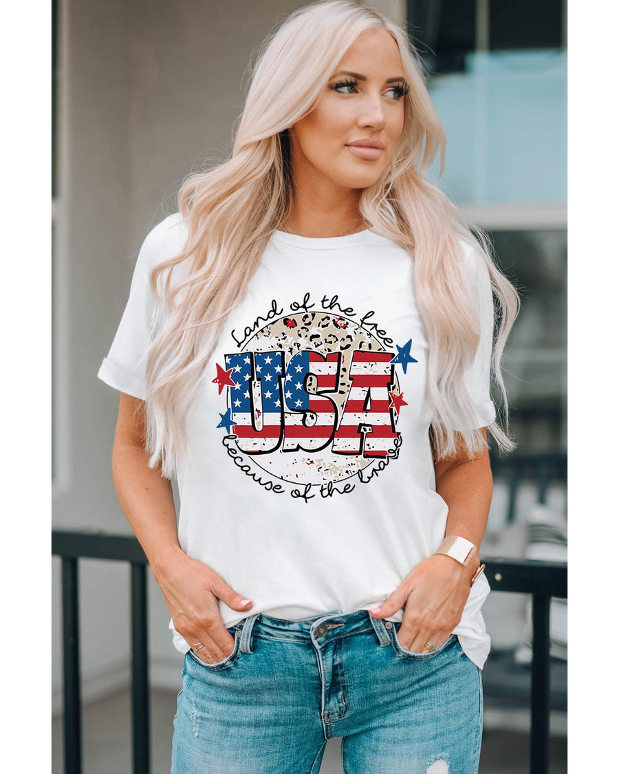 White USA Flag Slogan Graphic T-shirt - XL