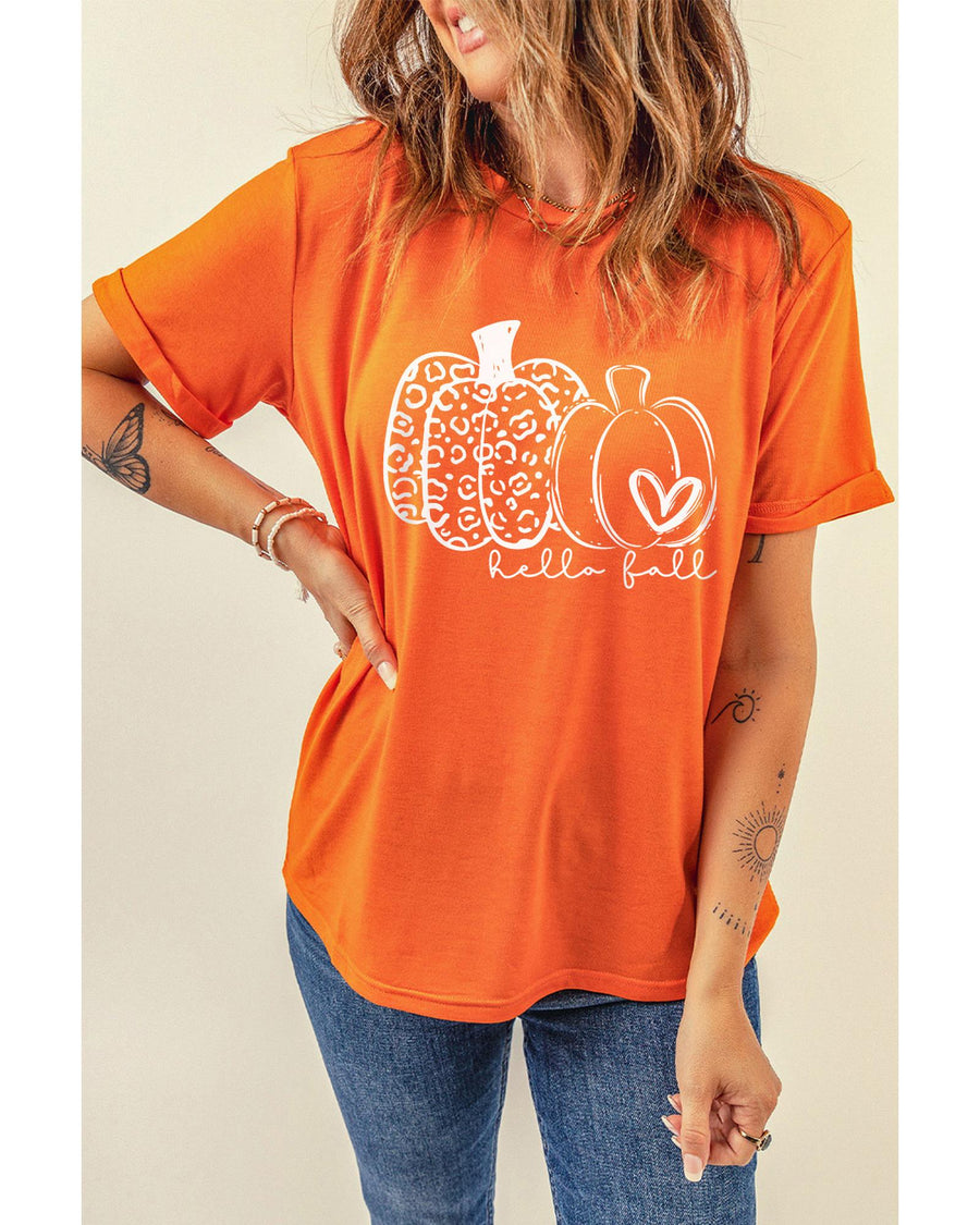 Orange Pumpkin Graphic Crew Neck T-shirt - S