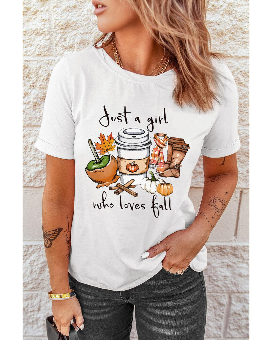 White Just A Girl Who Loves Fall Graphic T Shirt - XL