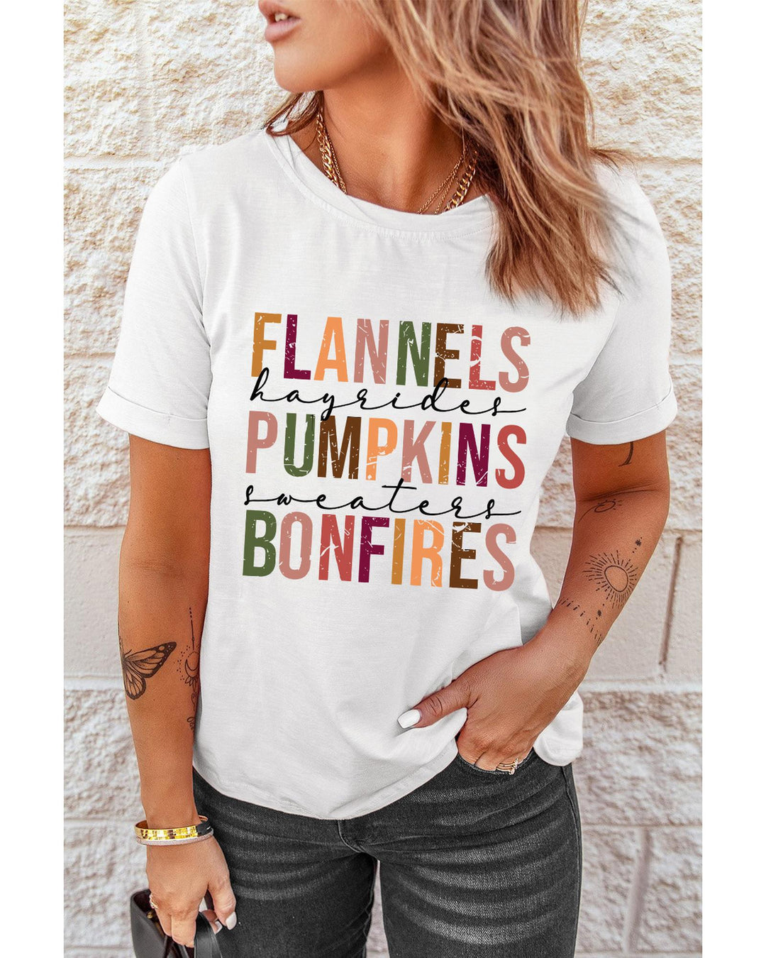 White FLANNELS PUMPKINS BONFIRES Crewneck Graphic Tee - 2XL