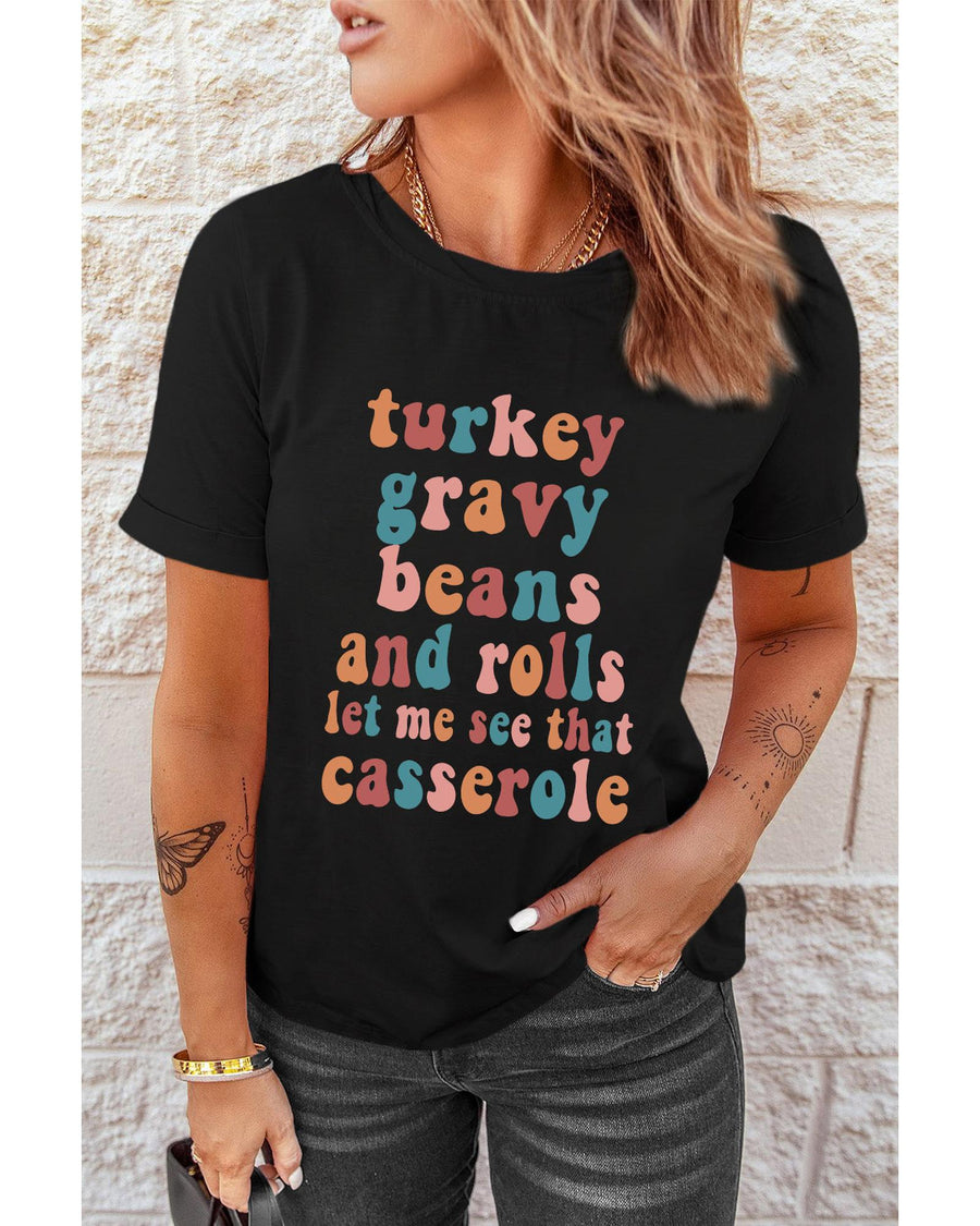 Black Food Lovers Slogan Graphic T Shirt - S
