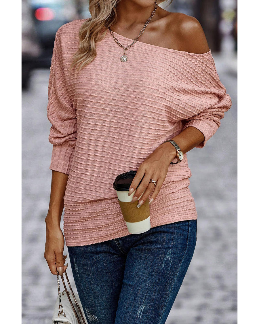 Dusty Pink Textured Knit Long Sleeve Top - XL