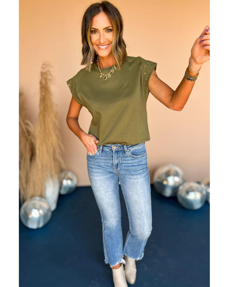 Guacamole Green Studded Short Sleeve Top - XL