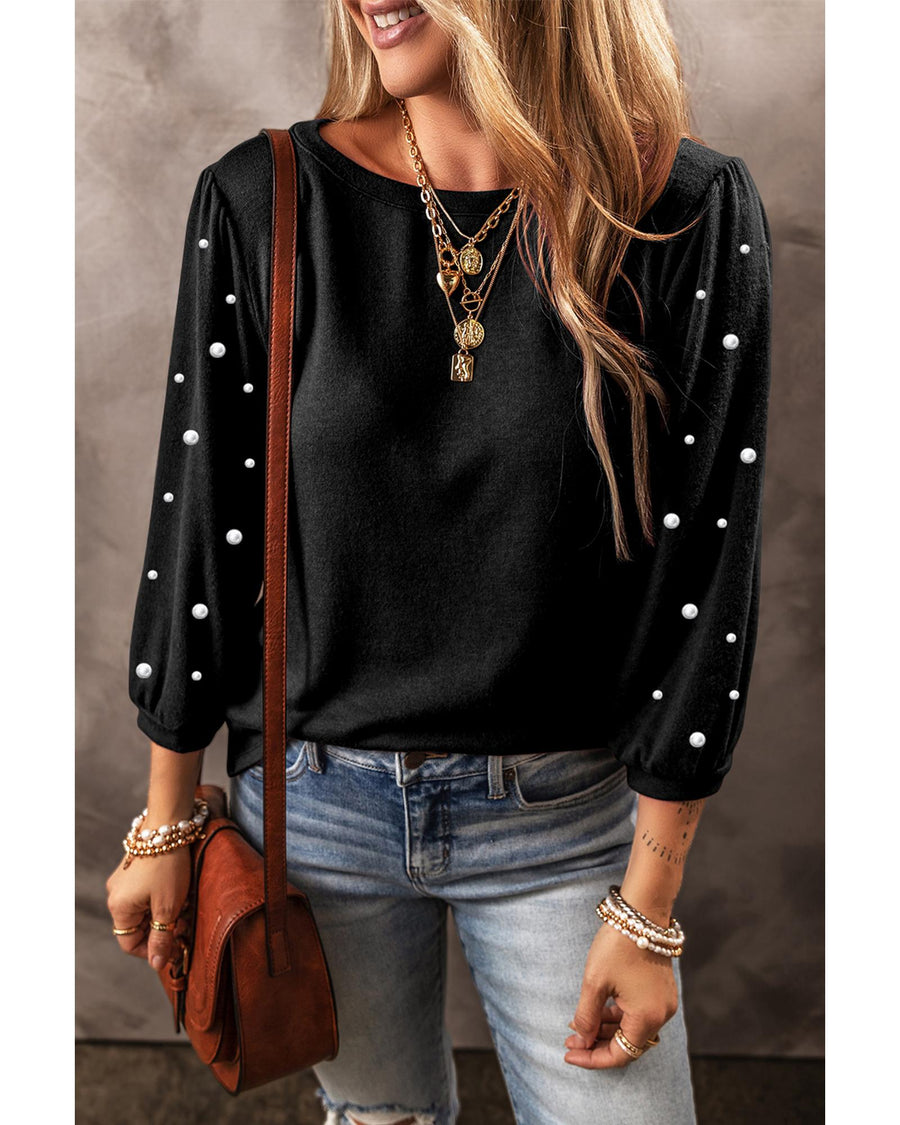 Black Pearl Decor 3/4 Sleeve Crew Neck T Shirt - M
