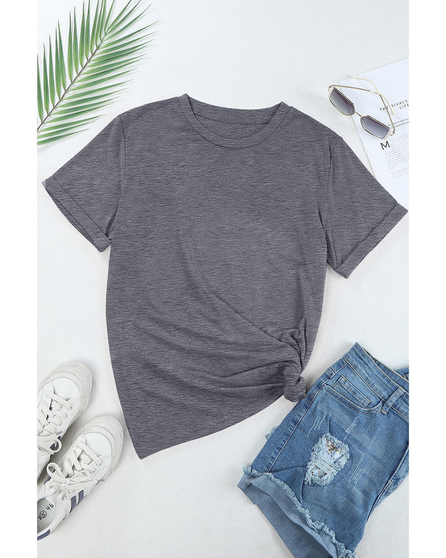 Gray Casual Plain Crew Neck Tee - S