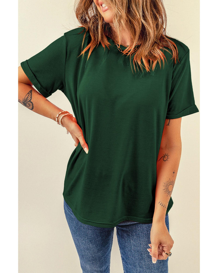 Green Casual Plain Crew Neck Tee - XL