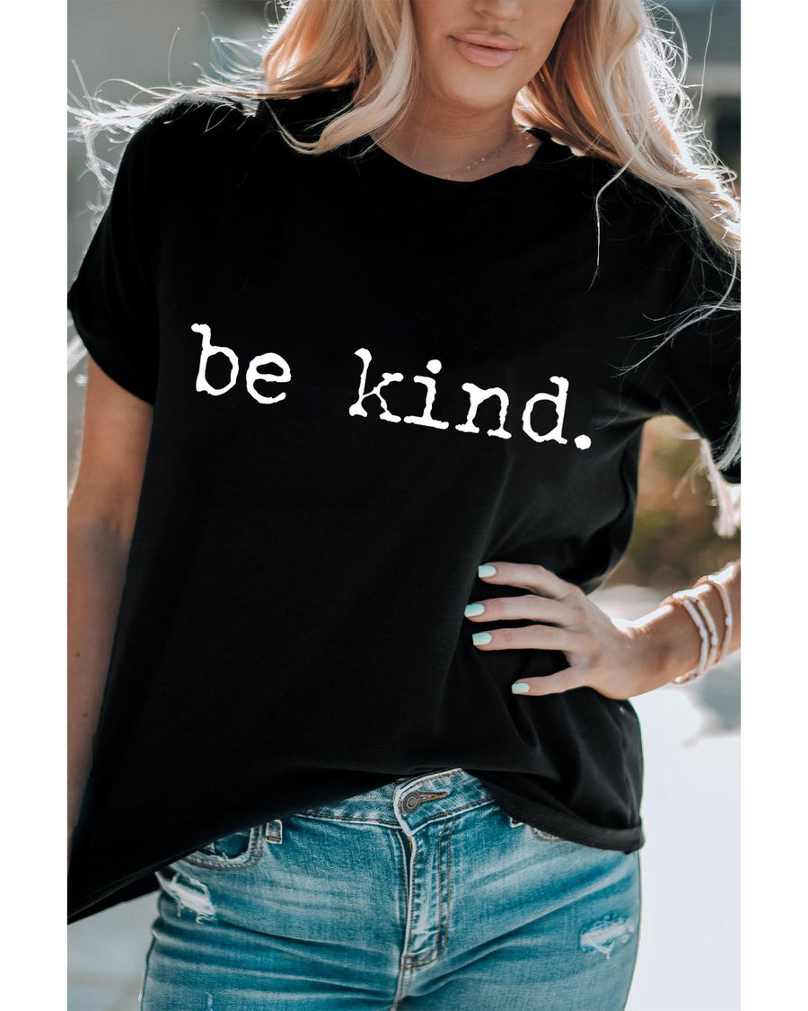 Black be kind Letter Print Round Neck Casual T Shirt - 2XL