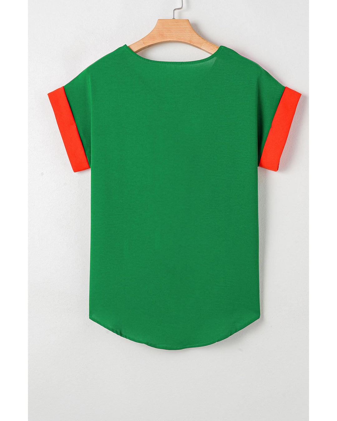 Rose Red Contrast Trim Color Block Front Zipped T Shirt - L