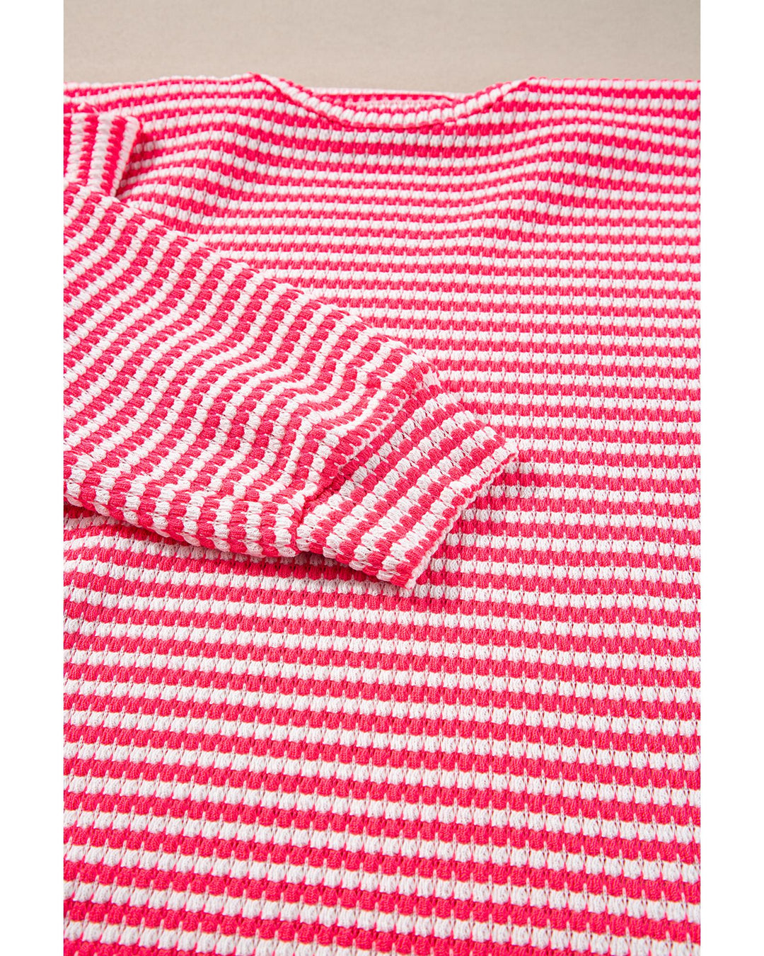 Rose Stripe Round Neck Drop Shoulder Long Sleeve Top - S