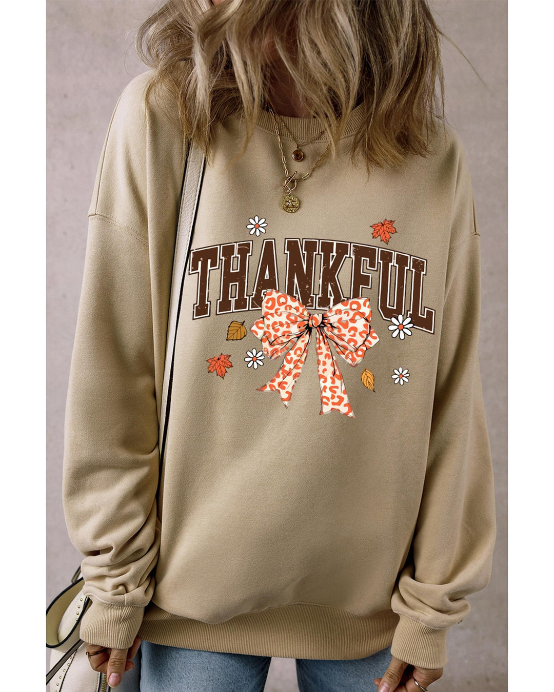 Parchment THANKFUL Leopard Bow Fall Vibe Graphic Sweatshirt - XL