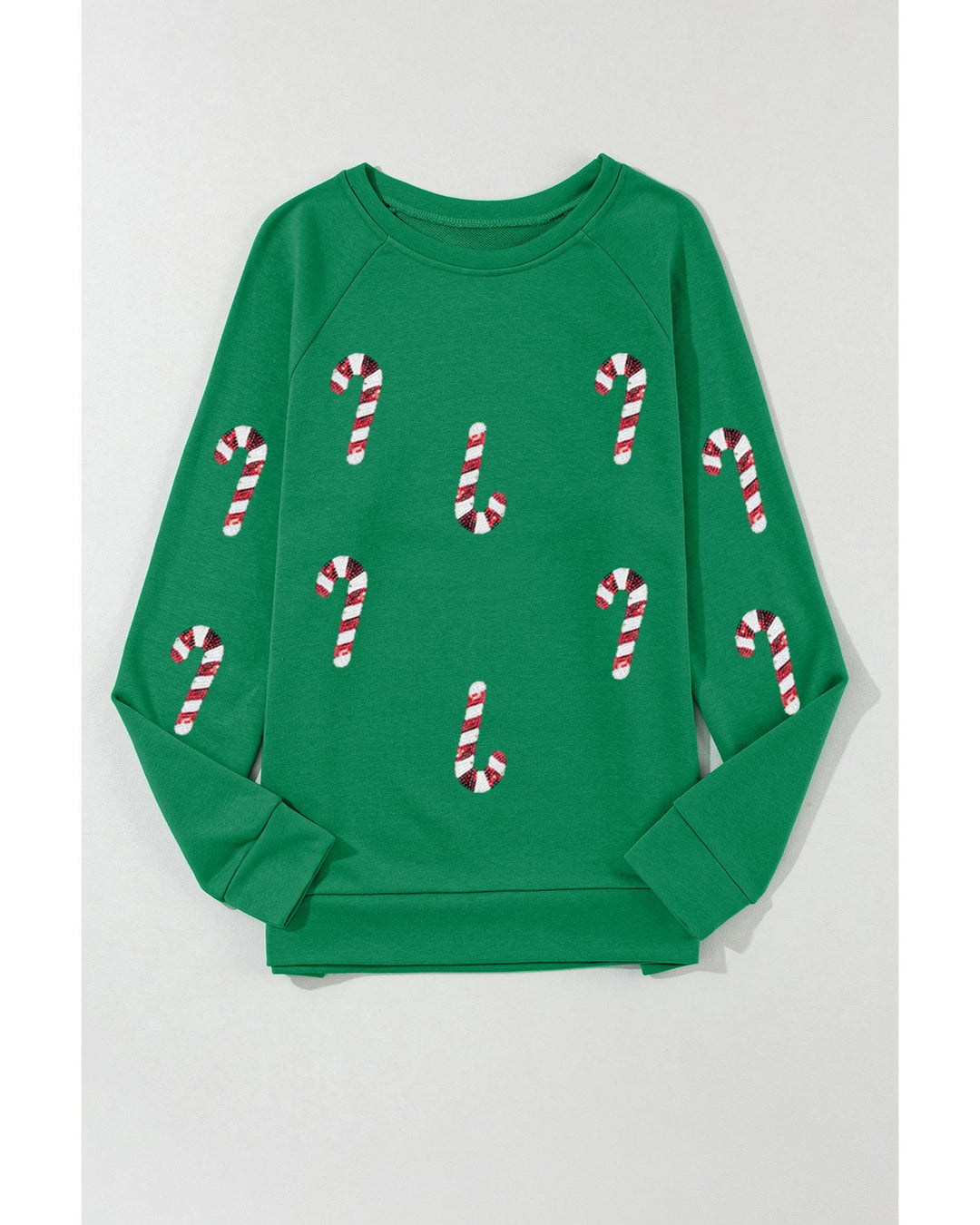Green Sequin Christmas Candy Cane Graphic Crewneck Pullover Sweatshirt - S