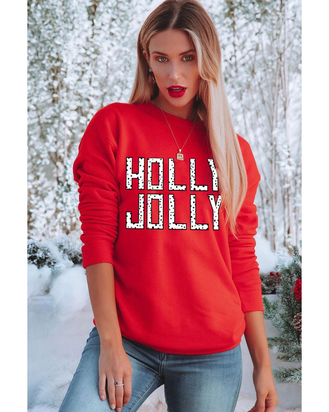 Red HOLLY JOLLY Dotty Letter Graphic Christmas Sweatshirt - 2XL
